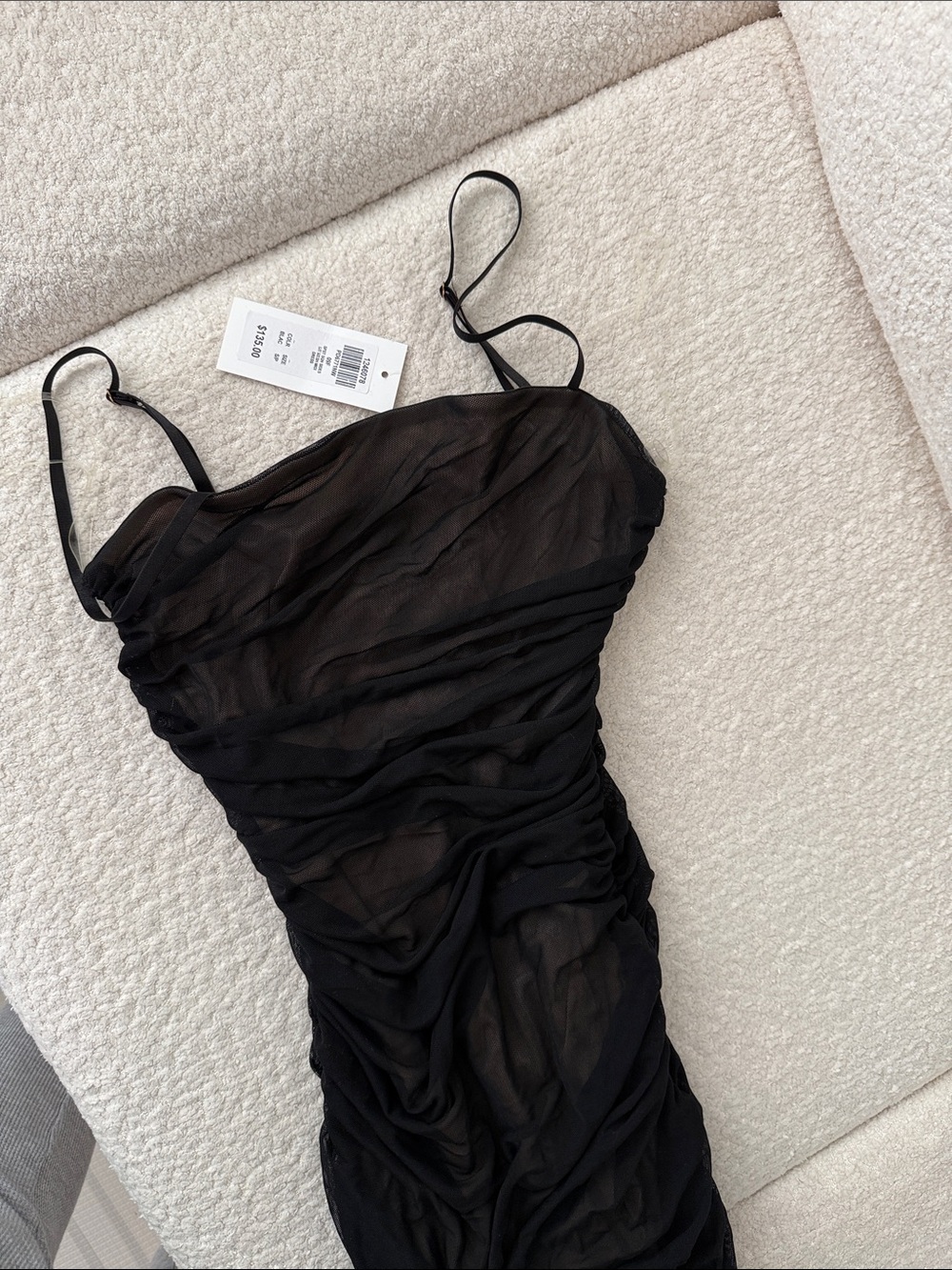 Sheer Black Ruched Slip Dress with Spaghetti Straps